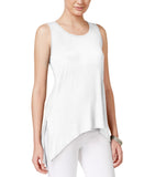 Pink Rose Juniors Side-Slit Handkerchief-Hem Tank Top White L