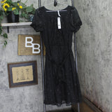 Ny Collection Short Sleeve Belted Swiss Dot Dress Black Multi Circle PL