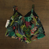 Coco Reef Mesh Tropical Asymmetric Tankini Swim Top Black / Multi 34DD