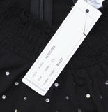 Belldini Mixed-Media Embellished Knit Peplum Top with Lace Sleeves Black 1X