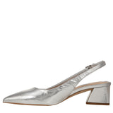 Franco Sarto Racer Slingback Low Block Heel Pointed Toe Pump Silver Gray 6.5M