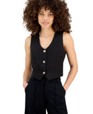 Bar III Womens Petite V-Neck Button-Front Cropped Vest 100207006PT Black PXL