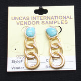 Fashion Drop Chain Link Stone Faceted Earrings Gold / Blue 2"
