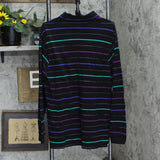 Payne Stewart Mens Long Sleeve Pique Golf Polo Shirt Black Striped L