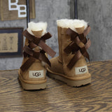 UGG Girls Bailey Bow II Sheepskin Shearling Boots 1017394T Chestnut Brown 7T
