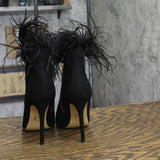Michael Michael Kors Womens Whitby Feather Trim Pointed Toe Booties Black 6M