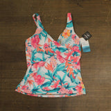 Swim Solutions Printed Shirred Tankini Swim Top Tropic Twist White Multi 12