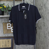 Spring + Mercer Collar Short Sleeve Sweater Polo Shirt Navy Blue / White XL