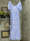 Nine West Womens Off the Shoulder Lightweight Woven Maxi Dress Blue White M