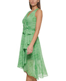 Tommy Hilfiger Belted Woven Sleeveless Surplice Dress New Leaf Green / Ivory 8