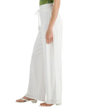 Womens Drawstring Elastic Waist Wide Leg Pants White S