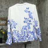 Aqua Womens Button Up Crochet Trim Placed Floral Blouse IBO26966 Blue Multi S