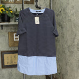 Doe & Rae Womens Mixed Media Round Neck Flutter Sleeve Dress 23467D