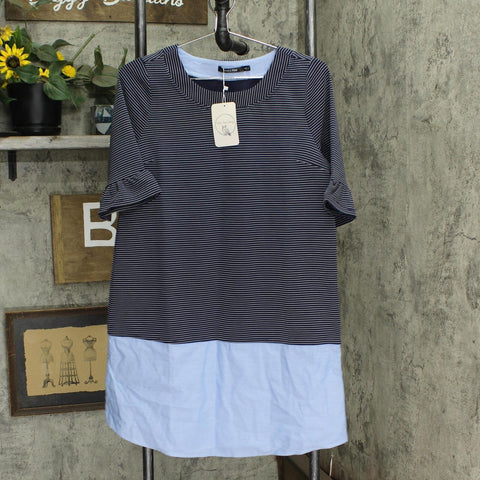 Doe & Rae Womens Mixed Media Round Neck Flutter Sleeve Dress 23467D