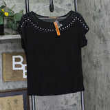 Belldini Mesh Inset Studded Knit Top Black M