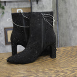 A New Day Womens Gloria Low Shaft Heeled Rhinestones Boots 94639669 Black 6.5M