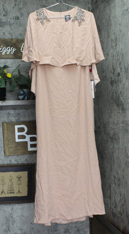 Vince Camuto Womens Petite Embellished Woven Capelet Gown Blush Pink 12P