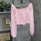 Bar III Womens Woven Satin Smocked Off-the-Shoulder Top Cupid Blush Pink S