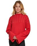 DKNY Womens Long Sleeve Studded Cowl Neck Sweater P2MSAB84 Scarlet Silver Red S
