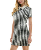City Studio Womens Tweed Pearl Embellished Collar Cocktail Dress Black / White 0