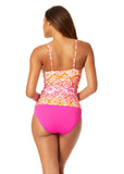Anne Cole Drape Front Tankini Swim Top Tie Dye Foulard Pink Multi 32C/34B
