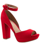Sun + Stone Reeta Block-Heel Open Toe Micro Suede Platform Sandals New Red 10M