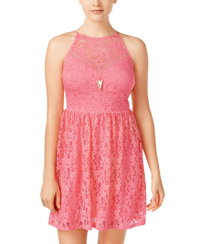 City Studios Juniors Lace Halter Fit & Flare Dress Pink 11