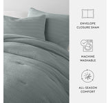 Ienjoy Textured Waffle Knit 3-Piece Comforter Set Light Blue Full / Queen