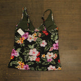 Bar III Womens Printed Twist-Front Shirred Tankini Top Swim Multi Black XL