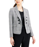 Le Suit Womens Plaid Open Front Suit Jacket 50040211 Black / Ivory 4