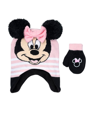 Disney Minnie Mouse Hat And Mitten Set MIN2733 Black / Pink One Size