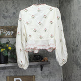 Aqua x Agua Bendita Button Front Floral Embroidered Top IBA29167 Ivory Multi M