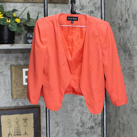 Black Rainn Womens Lined Open Front Cropped Blazer Jacket Coral Pink Red M