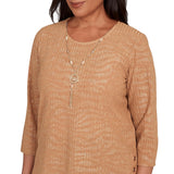 Alfred Dunner Shimmer Animal Jacquard Knit Top 15255WR Cognac Brown 1X