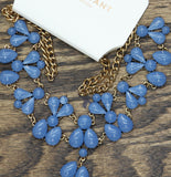 Lane Bryant Floral Bib Statement Necklace Gold / Blue 17.5" + 3"