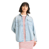 Universal Thread Long Sleeve Star Embroidered Western Denim Shirt Denim Blue L