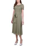 NY Collection Womens Knee Length Tie Pintuck Waist Midi Dress MCCD0396D Green L