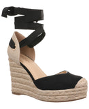 On 34th Melindaa Platform Espadrille Pump Wedge Ankle Wrap Sandals Black 6M