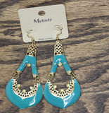 Melody Womens Fashion Teardrop Enamel Filigree Earrings Gold / Blue 3.5"