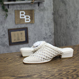 Steve Madden Dessa Woven Open Back Block Heel Mules DESS04S1 Bone Off White 5.5M