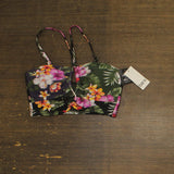Bar III Womens Floral-Print Bandeau Halter Bikini Swim Top Multi Black S
