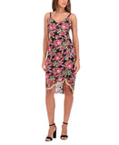 Siena Floral Embroidered Mesh Scalloped Hem Bodycon Midi Dress Black / Multi 4
