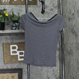 Polly & Esther Juniors Striped Scoop-Neck Skimmer T-Shirt Black Striped L