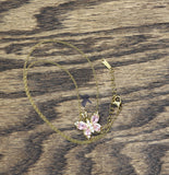 Teardrop Crystal Butterfly Pendant Necklace Gold / Pink 16" + 2"