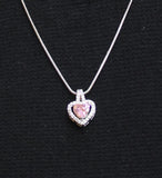 Halo Heart Pendant Necklace on Snake Chain Silver Gray / Pink 17.5"