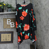 White Mark 3/4 Sleeve Plus Size Cold Shoulder Knit Shirt Top Black Multi 2X