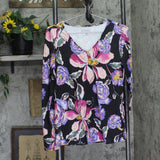 Attitudes by Renee Womens Knit Print V-Neck Shirt Top A702854 Black Floral 2XS