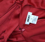 DKNY Petite Satin Flutter Tiered Sleeve V Neck Fit Flare Dress XD4ITB82 Red 8P