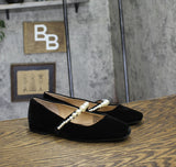 On 34th Womens Sarrya Pearl Mary-Jane Flats 10019682600 Black Velvet 5.5M