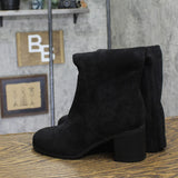 Journee Collection Block Heel Knee High Boots with Side Zip Black Suede 7M